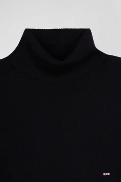 Pull col roulé en laine mérinos bleu marine coupe Regular