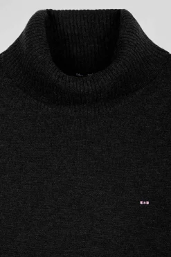 Pull col roulé en laine mérinos noir coupe Regular