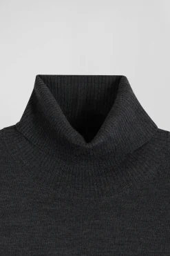 Pull col roulé en laine mérinos gris anthracite coupe Regular