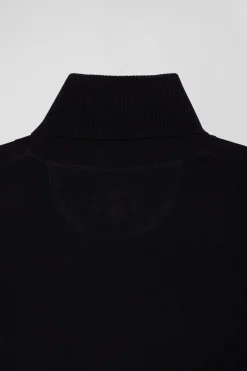 Pull col roulé en laine mérinos bleu marine coupe Regular