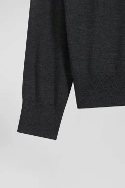 Pull col roulé en laine mérinos gris anthracite coupe Regular