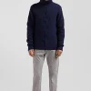 Pull col roulé en laine vierge et polyamide recyclé bleu marine coupe Regular