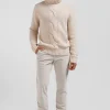 Pull col roulé en laine vierge et polyamide recyclé écru coupe Regular