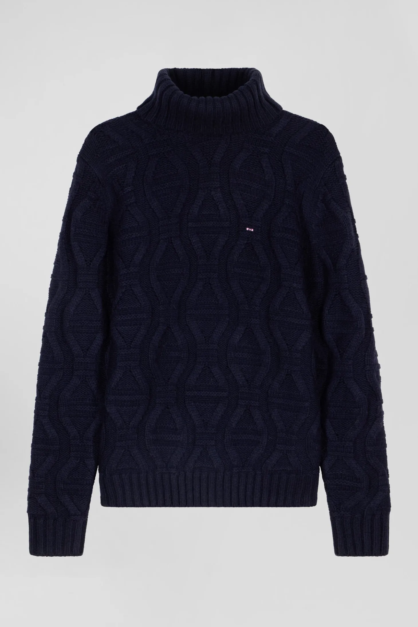 Pull col roulé en laine vierge et polyamide recyclé tricotage 3D marine coupe Regular