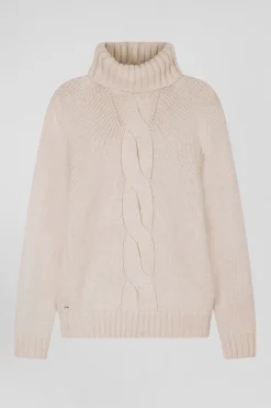 Pull col roulé en laine vierge et polyamide recyclé écru coupe Regular