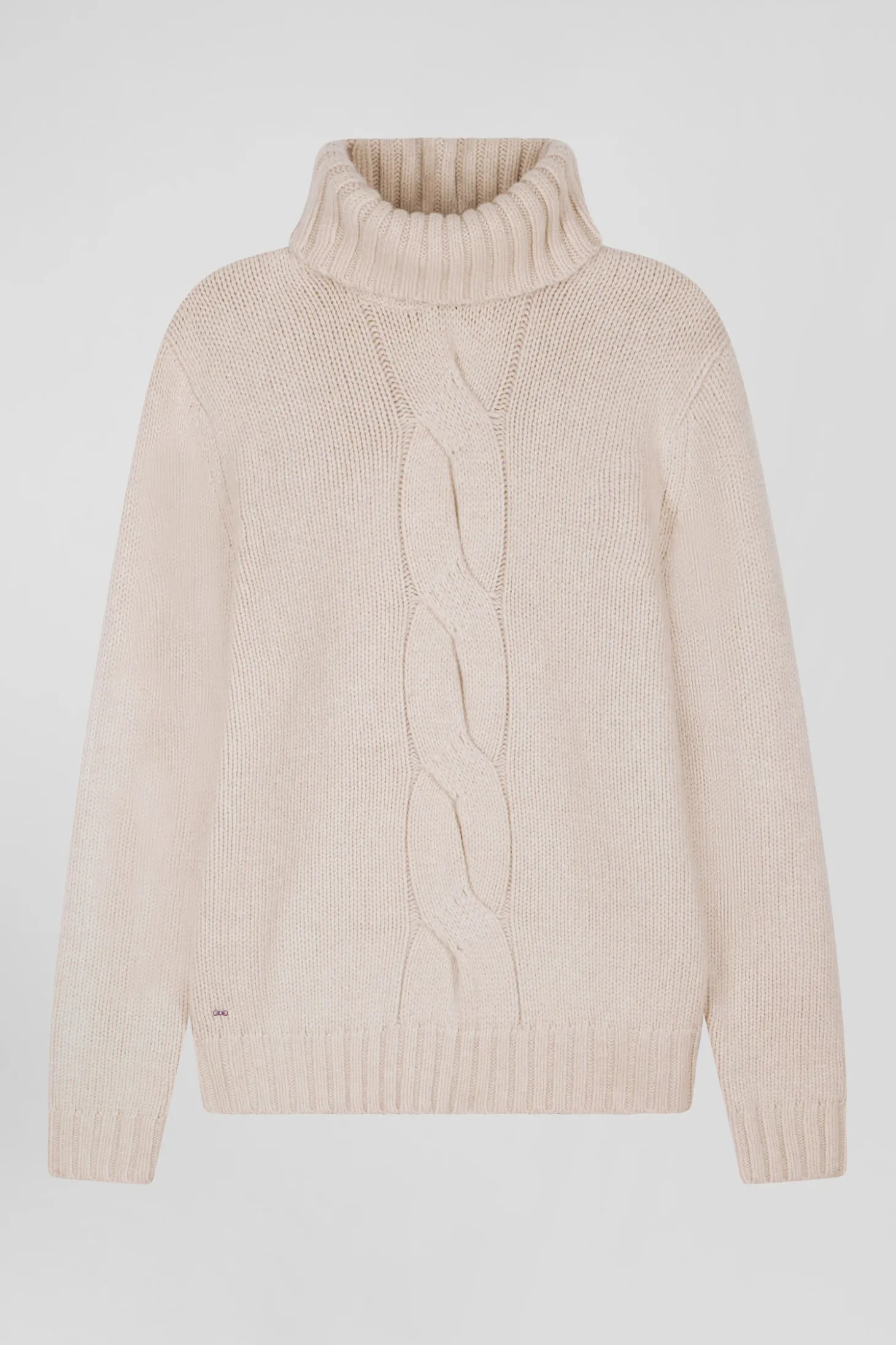 Pull col roulé en laine vierge et polyamide recyclé écru coupe Regular