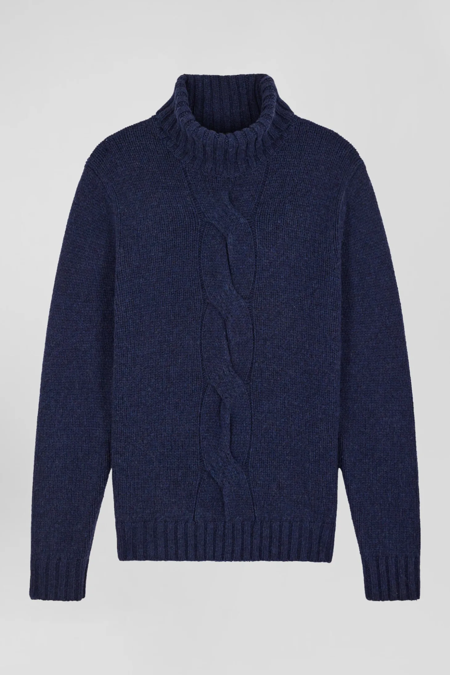 Pull col roulé en laine vierge et polyamide recyclé bleu marine coupe Regular