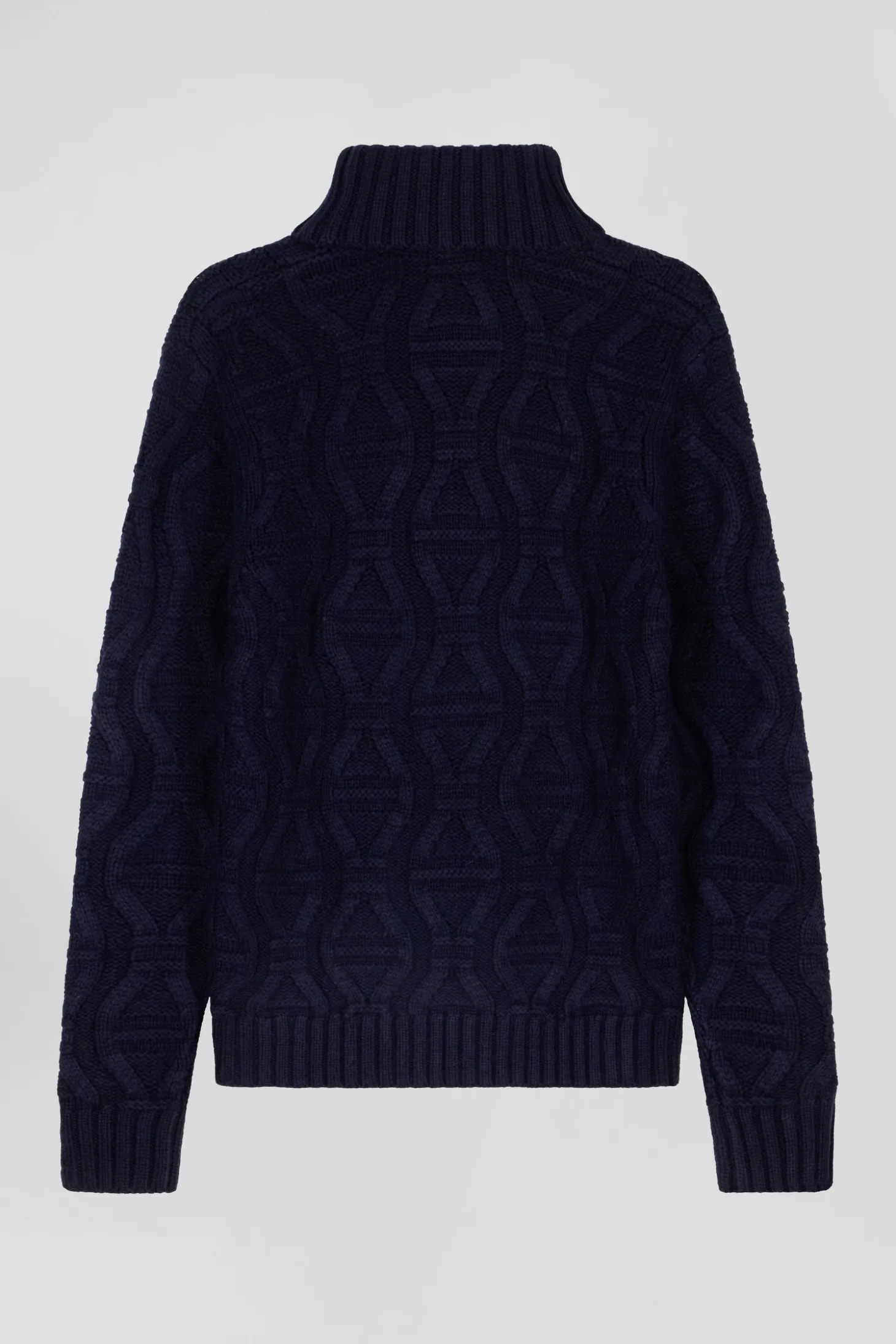 Pull col roulé en laine vierge et polyamide recyclé tricotage 3D marine coupe Regular