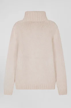 Pull col roulé en laine vierge et polyamide recyclé écru coupe Regular