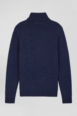 Pull col roulé en laine vierge et polyamide recyclé bleu marine coupe Regular