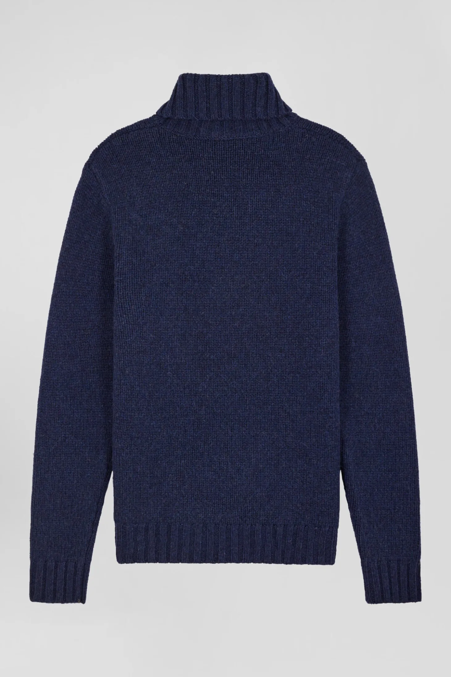 Pull col roulé en laine vierge et polyamide recyclé bleu marine coupe Regular