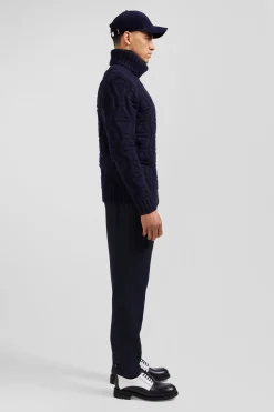 Pull col roulé en laine vierge et polyamide recyclé tricotage 3D marine coupe Regular