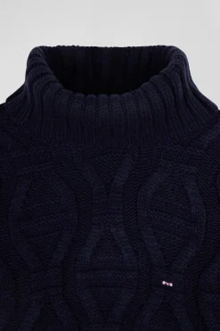 Pull col roulé en laine vierge et polyamide recyclé tricotage 3D marine coupe Regular