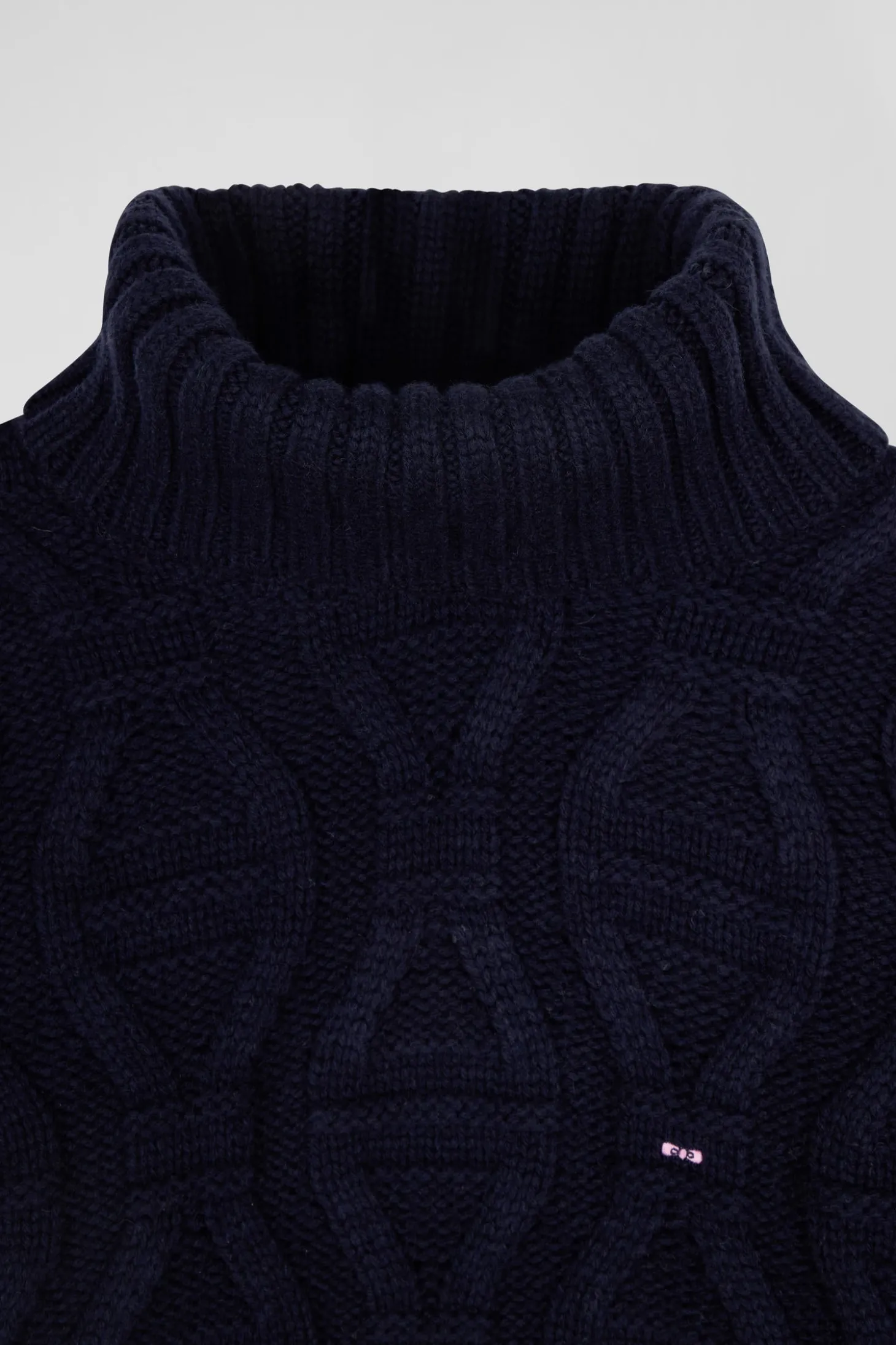 Pull col roulé en laine vierge et polyamide recyclé tricotage 3D marine coupe Regular