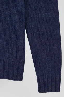 Pull col roulé en laine vierge et polyamide recyclé bleu marine coupe Regular