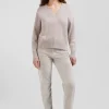Pull col V en laine et coton beige coupe Relaxed