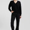 Pull col V en laine et coton noir coupe Relaxed