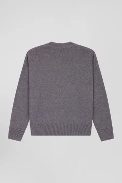 Pull col V en laine et coton gris clair coupe Relaxed