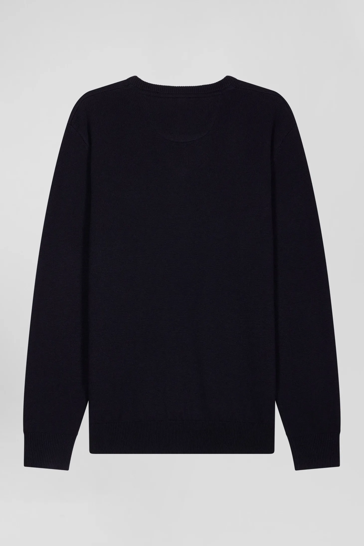 Pull col V en laine et coton bleu marine demi-lune cerclée coupe Regular