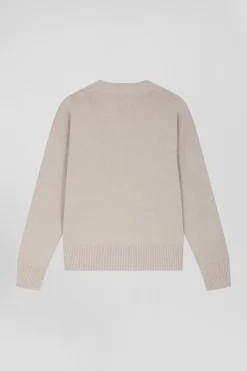Pull col V en laine et coton beige coupe Relaxed