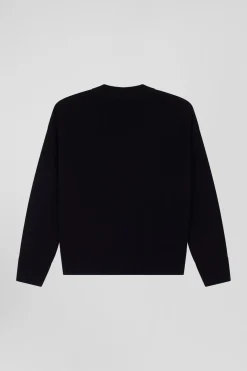 Pull col V en laine et coton noir coupe Relaxed
