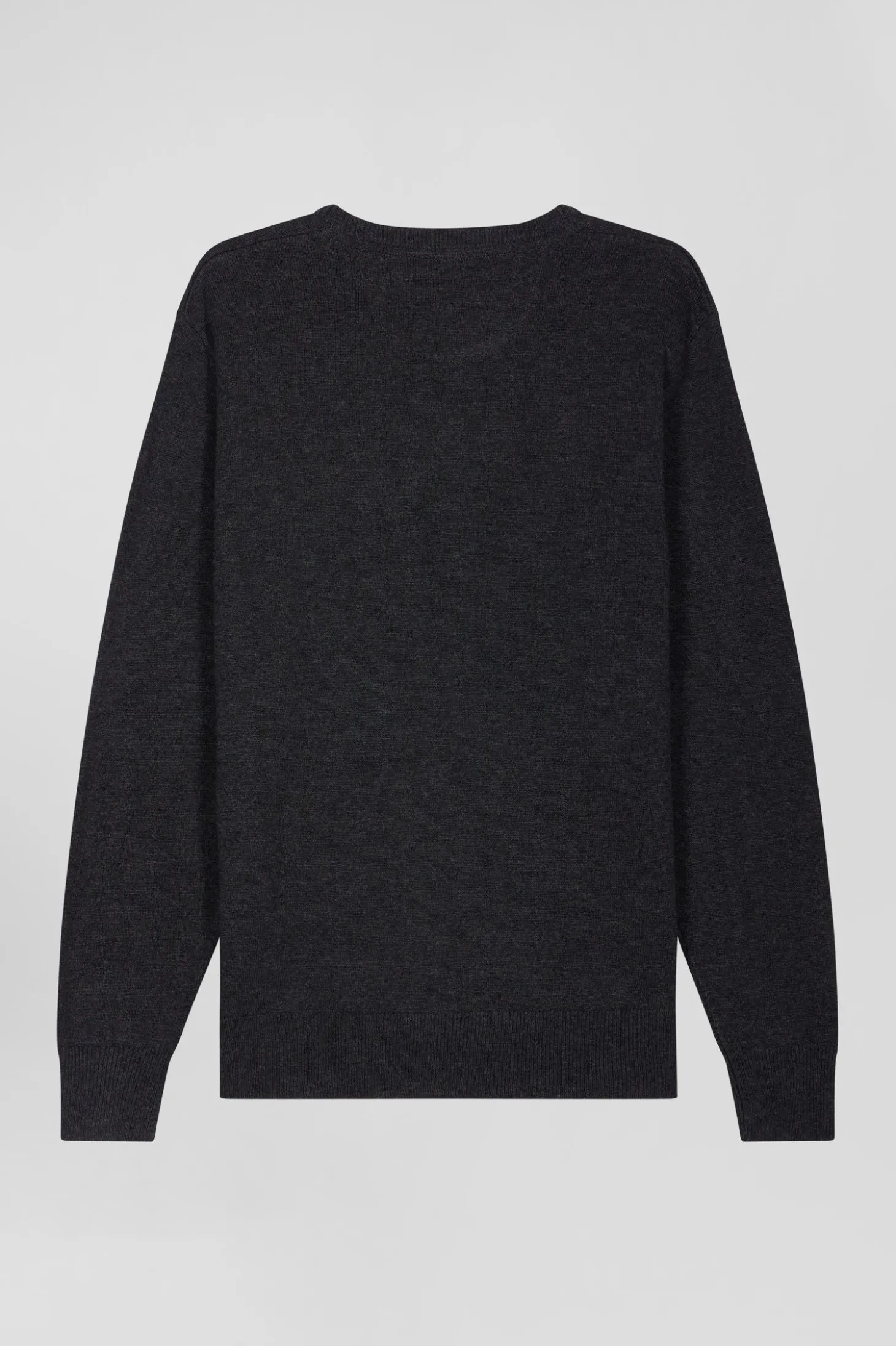 Pull col V en laine et coton gris anthracite demi-lune cerclée coupe Regular