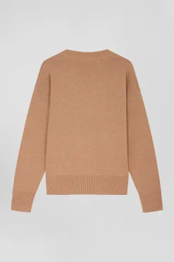 Pull col V en laine et coton camel coupe Relaxed