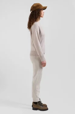 Pull col V en laine et coton beige coupe Relaxed