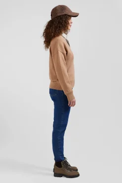 Pull col V en laine et coton camel coupe Relaxed