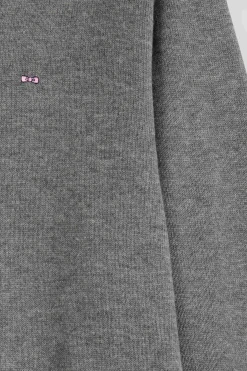 Pull col V en laine et coton gris demi-lune cerclée coupe Regular