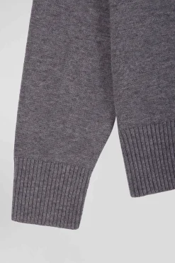 Pull col V en laine et coton gris clair coupe Relaxed