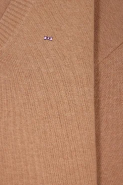 Pull col V en laine et coton camel coupe Relaxed