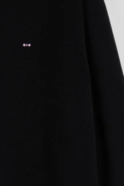 Pull col V en laine et coton noir demi-lune cerclée coupe Regular