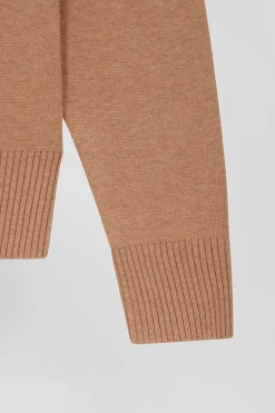 Pull col V en laine et coton camel coupe Relaxed