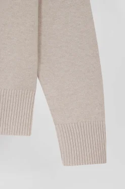 Pull col V en laine et coton beige coupe Relaxed