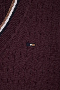 Pull col V sans manches en coton torsadé bordeaux coupe Relaxed