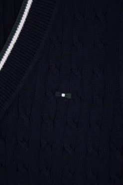 Pull col V sans manches en coton torsadé bleu marine coupe Relaxed