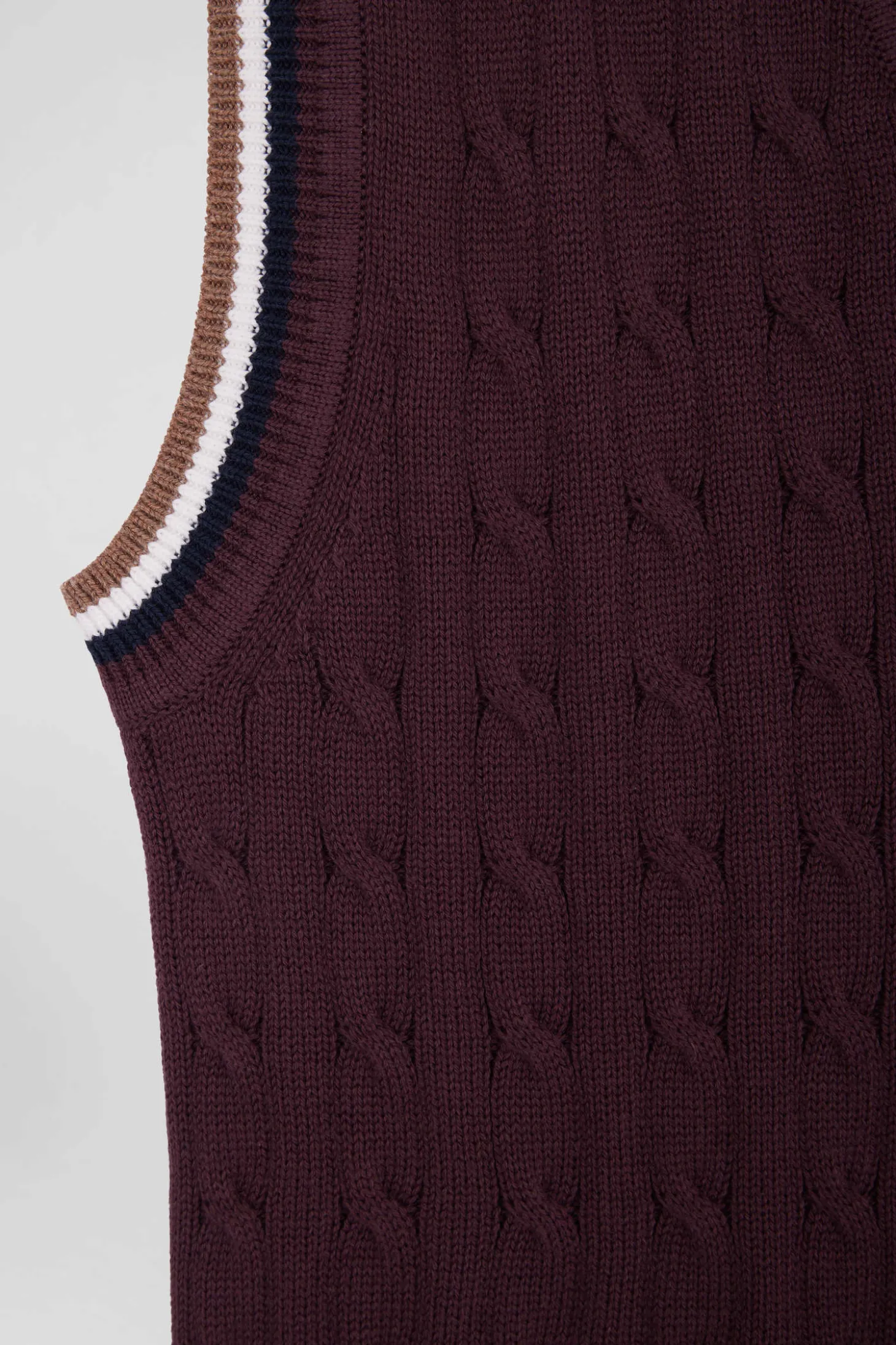 Pull col V sans manches en coton torsadé bordeaux coupe Relaxed