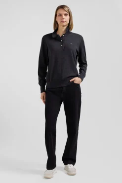 Pull femme col maillot en laine gris anthracite coupe Regular