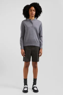 Pull femme col maillot en laine gris chiné coupe Regular