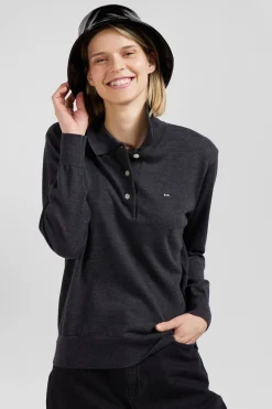 Pull femme col maillot en laine gris anthracite coupe Regular