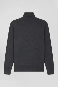 Pull femme col maillot en laine gris anthracite coupe Regular