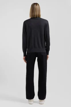 Pull femme col maillot en laine gris anthracite coupe Regular
