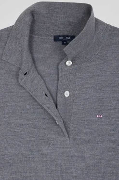 Pull femme col maillot en laine gris chiné coupe Regular