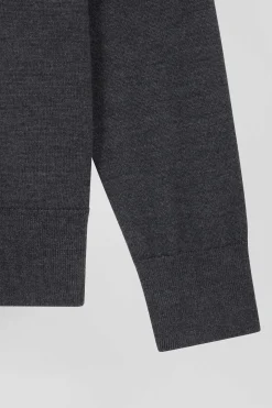 Pull femme col maillot en laine gris anthracite coupe Regular