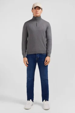 Pull gris à col camionneur en coton