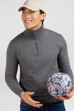 Pull gris à col camionneur en coton
