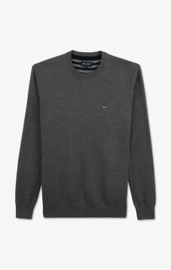 Pull gris à col rond en coton