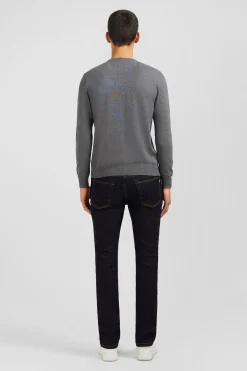 Pull gris à col rond en coton