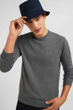 Pull gris à col rond en coton